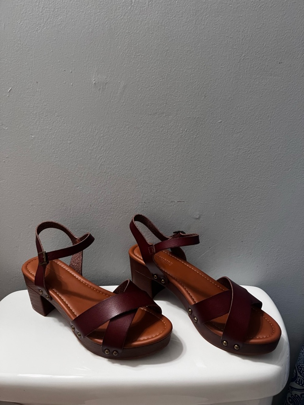 Women’s Burgundy Strappy Block Heel Sandals